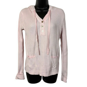 Tommy Hilfiger Hoodie Sweater Pink Long Sleeve Shirt M Ribbed Cotton Drawstring